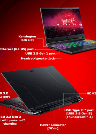 Acer Nitro 5 12th Gen Intel Core i5-12450H Gaming Laptop (16 GB RAM/512 GB SSD/RTX 3050 Graphics/144 Hz/RGB Backlit/Win11 Home) AN515-58 with 39.62 cm (15.6") FHD IPS Display, Obsidian Black, 2.5 KG 