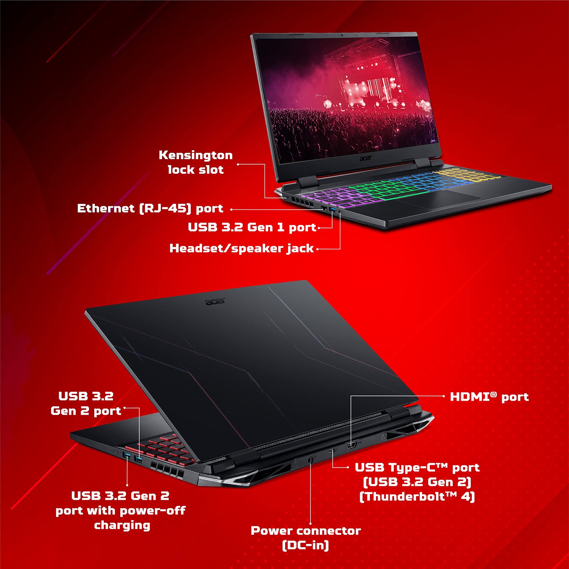 Acer Nitro 5 12th Gen Intel Core i5-12450H Gaming Laptop (16 GB RAM/512 GB SSD/RTX 3050 Graphics/144 Hz/RGB Backlit/Win11 Home) AN515-58 with 39.62 cm (15.6") FHD IPS Display, Obsidian Black, 2.5 KG 