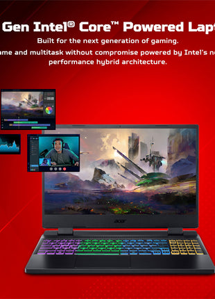 Acer Nitro 5 12th Gen Intel Core i5-12450H Gaming Laptop (16 GB RAM/512 GB SSD/RTX 3050 Graphics/144 Hz/RGB Backlit/Win11 Home) AN515-58 with 39.62 cm (15.6") FHD IPS Display, Obsidian Black, 2.5 KG 