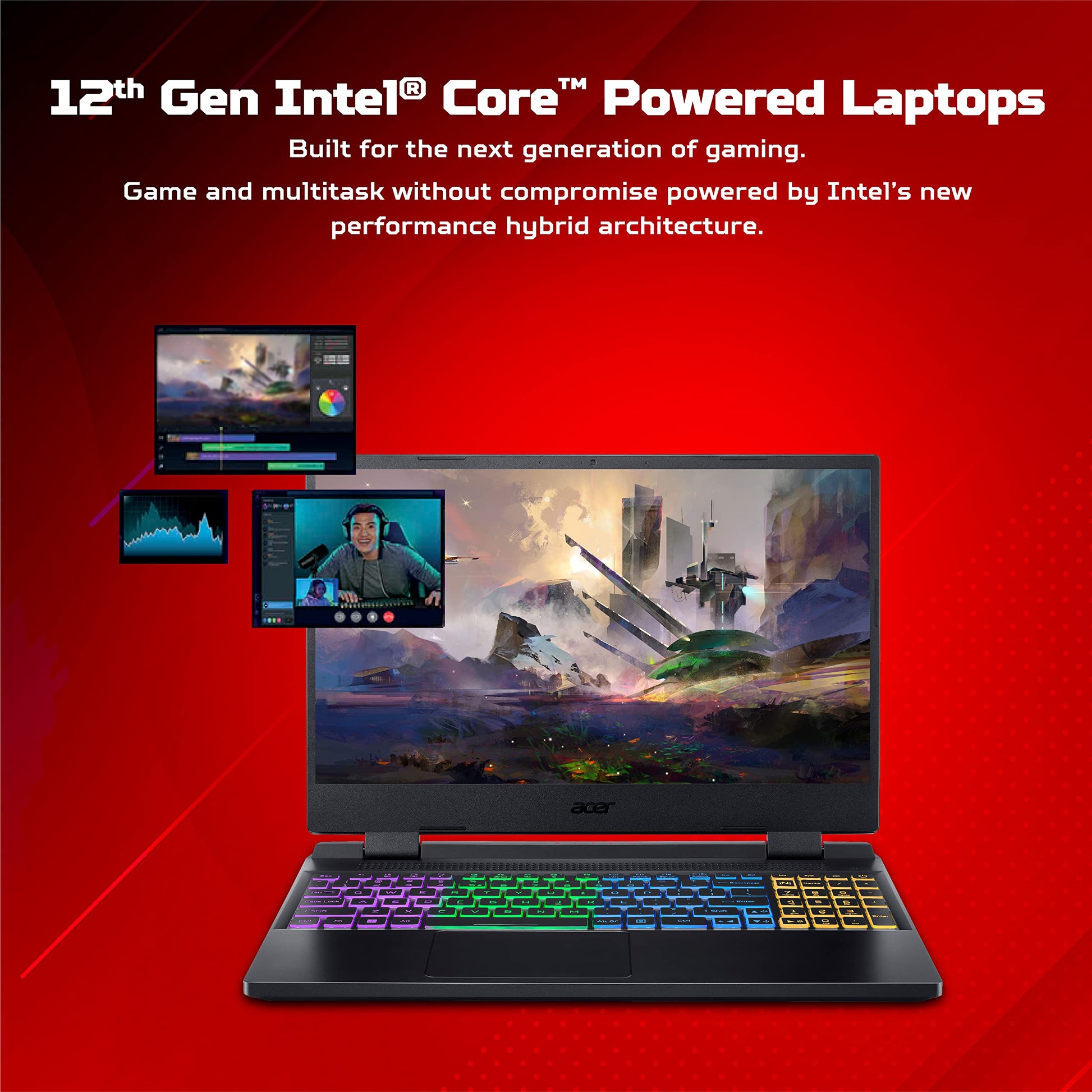 Acer Nitro 5 12th Gen Intel Core i5-12450H Gaming Laptop (16 GB RAM/512 GB SSD/RTX 3050 Graphics/144 Hz/RGB Backlit/Win11 Home) AN515-58 with 39.62 cm (15.6") FHD IPS Display, Obsidian Black, 2.5 KG 