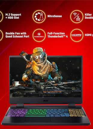 Acer Nitro 5 12th Gen Intel Core i5-12450H Gaming Laptop (16 GB RAM/512 GB SSD/RTX 3050 Graphics/144 Hz/RGB Backlit/Win11 Home) AN515-58 with 39.62 cm (15.6") FHD IPS Display, Obsidian Black, 2.5 KG 
