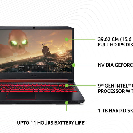 Acer Nitro 5 Intel Core i5-9th Gen 15.6" (39.62cms) Display 1920 x 1080 Thin and Light Gaming Laptop (8GB Ram/1TB HDD/Windows 10 Home/GTX 1650 Graphics/Obsidian Black/2.3 Kgs), AN515-54 