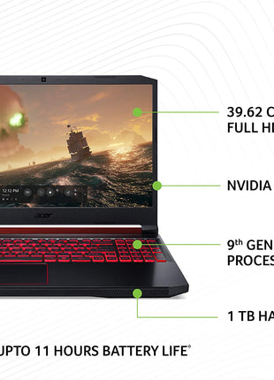Acer Nitro 5 Intel Core i5-9th Gen 15.6" (39.62cms) Display 1920 x 1080 Thin and Light Gaming Laptop (8GB Ram/1TB HDD/Windows 10 Home/GTX 1650 Graphics/Obsidian Black/2.3 Kgs), AN515-54 