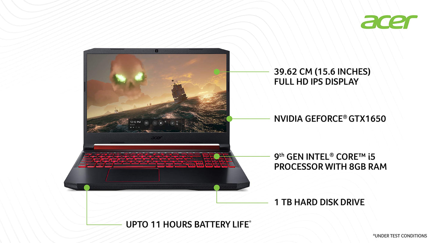Acer Nitro 5 Intel Core i5-9th Gen 15.6" (39.62cms) Display 1920 x 1080 Thin and Light Gaming Laptop (8GB Ram/1TB HDD/Windows 10 Home/GTX 1650 Graphics/Obsidian Black/2.3 Kgs), AN515-54 