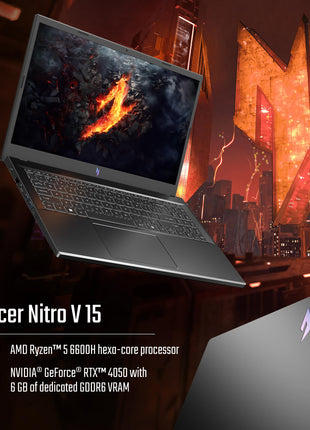 Acer Nitro V 15, AMD Ryzen 5 6600H Hexa-core Processor,NVIDIA GeForce RTX 4050-6GB GDDR6,16 GB, 512 GB, Full HD IPS, 15.6"/39.62 cm, 165 Hz, Win 11 Home,Obsidian Black, 2.1 kg, ANV15-41,Gaming Laptop 