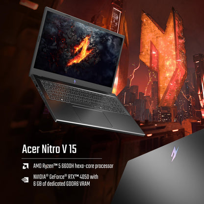 Acer Nitro V 15, AMD Ryzen 5 6600H Hexa-core Processor,NVIDIA GeForce RTX 4050-6GB GDDR6,16 GB, 512 GB, Full HD IPS, 15.6"/39.62 cm, 165 Hz, Win 11 Home,Obsidian Black, 2.1 kg, ANV15-41,Gaming Laptop 