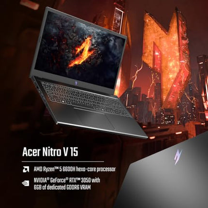 Acer Nitro V, AMD Ryzen 5 6600H Hexa-core Processor, NVIDIA GeForce RTX 3050-6GB GDDR6(16GB DDR5/512GB) IPS FHD, 15.6"/39.6cm, 165 Hz, Win 11 Home, Obsidian Black, 2.1KG, ANV15-41, Gaming Laptop 