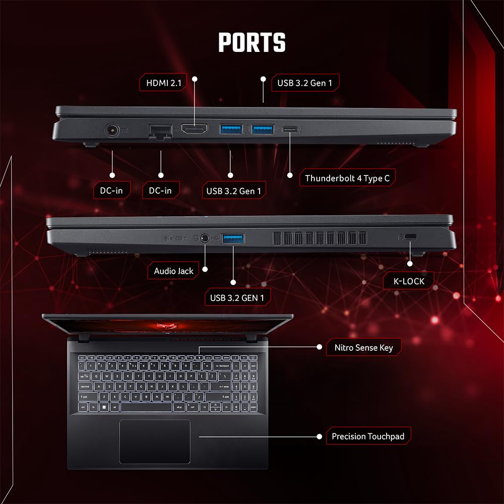 Acer Nitro V, Intel Core i5- 13th Gen 13420H processor, NVIDIA GeForce RTX 4050-6 GB GDDR6(16GB DDR5/512GB)IPS FHD, 39.62cm(15.6"), 165 Hz, Win 11 Home,Obsidian black, 2.113 kg, ANV15-51,Gaming Laptop 