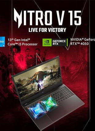 Acer Nitro V, Intel Core i5- 13th Gen 13420H processor, NVIDIA GeForce RTX 4050-6 GB GDDR6(16GB DDR5/512GB)IPS FHD, 39.62cm(15.6"), 165 Hz, Win 11 Home,Obsidian black, 2.113 kg, ANV15-51,Gaming Laptop 