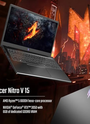 Acer Nitro V, AMD Ryzen 5 6600H Hexa-core Processor, NVIDIA GeForce RTX 3050-6GB GDDR6(16GB DDR5/512GB) IPS FHD, 15.6"/39.6cm, 165 Hz, Win 11 Home, Obsidian Black, 2.1KG, ANV15-41, Gaming Laptop 