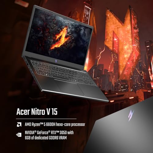 Acer Nitro V, AMD Ryzen 5 6600H Hexa-core Processor, NVIDIA GeForce RTX 3050-6GB GDDR6(16GB DDR5/512GB) IPS FHD, 15.6"/39.6cm, 165 Hz, Win 11 Home, Obsidian Black, 2.1KG, ANV15-41, Gaming Laptop 