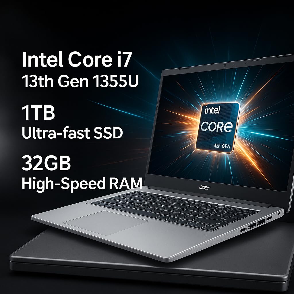 acer Professional 14[New Launch], 13th Gen Intel Core i7-1355U Turbo Boost, 32GB DDR4, 1TB SSD, Win11 Pro, MSO21, 14inch FHD Laptop, 3 Year Warranty, 1 Year Anti Virus, Fingerprint, Backlit KB 