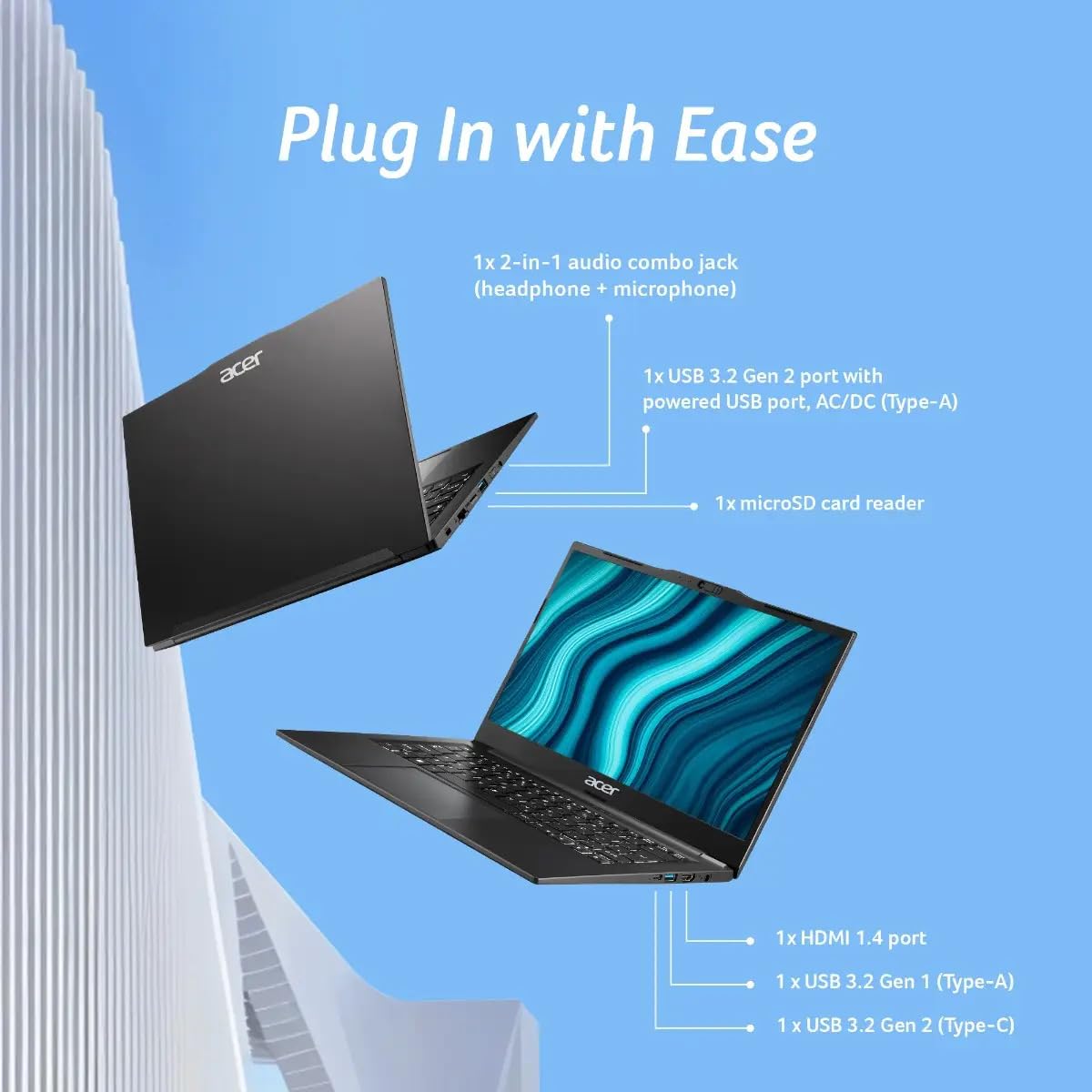acer TravelLite Smart FHD TL04-51M Laptop, Intel Core i5 1334u 13th Gen 8 Core with 16GB Ram / 512GB NVMe SSD/Intel Iris Xe Graphics/Windows 11 / MS-Office / 14 Inch / 1 Year Brand Warranty 
