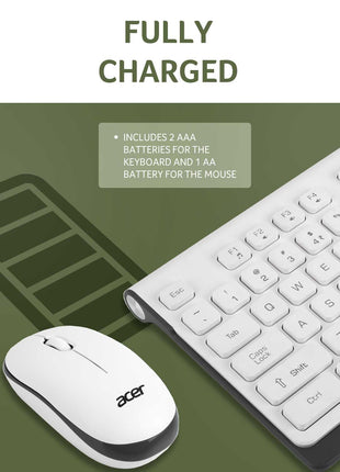 Acer Wireless Keyboard & Mouse Combo with Attractive Durable Design, 2.4GHz Nano Receiver, 10m Range, Indian Rupee Key Code, 1600 DPI, 10M Keystrokes Life for Microsoft Windows and Mac OS(White/Grey) 