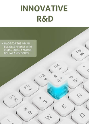 Acer Wireless Keyboard & Mouse Combo with Attractive Durable Design, 2.4GHz Nano Receiver, 10m Range, Indian Rupee Key Code, 1600 DPI, 10M Keystrokes Life for Microsoft Windows and Mac OS(White/Grey) 