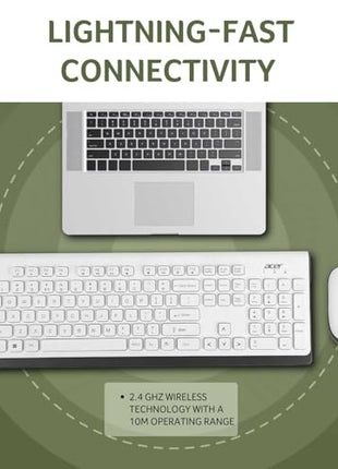 Acer Wireless Keyboard & Mouse Combo with Attractive Durable Design, 2.4GHz Nano Receiver, 10m Range, Indian Rupee Key Code, 1600 DPI, 10M Keystrokes Life for Microsoft Windows and Mac OS(White/Grey) 
