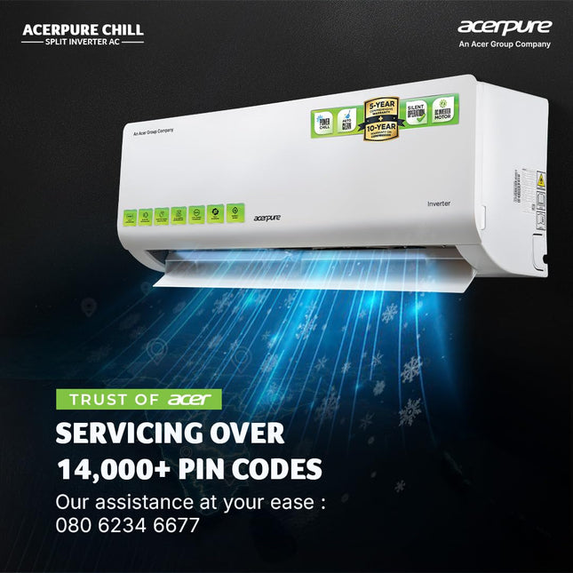 Acerpure Chill Inverter Split Air Conditioner 1.5 ton 3 star, 4 in 1 convertible design, Anti-virus Filter, Blue Fin Technology Air Conditioner (White) 
