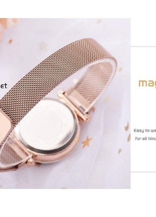 Acnos Premium Analogue Women's Rose-Gold Magnet Watch With Rosegold Bracelet With Gift Box - Metal 