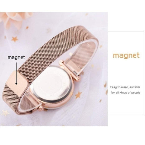 Acnos Premium Analogue Women's Rose-Gold Magnet Watch With Rosegold Bracelet With Gift Box - Metal 