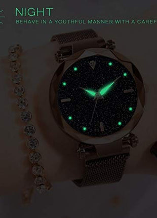 Acnos Premium Analogue Women's Rose-Gold Magnet Watch With Rosegold Bracelet With Gift Box - Metal 