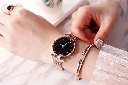 Acnos Premium Analogue Women's Rose-Gold Magnet Watch With Rosegold Bracelet With Gift Box - Metal 