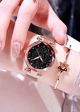 Acnos Premium Analogue Women's Rose-Gold Magnet Watch With Rosegold Bracelet With Gift Box - Metal 