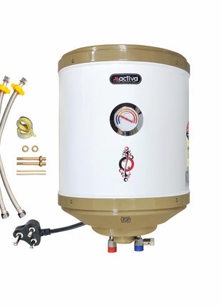 Activa 15L Water Heater Geyser with Temperature Meter, 2 KVA ISI Cooper Element, 0.75mm Anti Rust Coated Tank, ABS Body, BEE 5 Start Rated, Adjustable Thermostat, Free Instalation Kit, 5 Year Warranty 