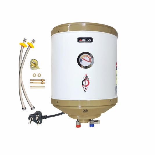 Activa 15L Water Heater Geyser with Temperature Meter, 2 KVA ISI Cooper Element, 0.75mm Anti Rust Coated Tank, ABS Body, BEE 5 Start Rated, Adjustable Thermostat, Free Instalation Kit, 5 Year Warranty 
