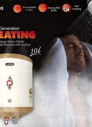 Activa Amazon 10 Liter Water Heater Geyser, ISI Copper Element 3 KVA (0.8mm), Instant Heat Water, Anti Rust Coated Tank, ABS Body, BEE 5 Start Rating, Energy Efficient, 5 Year Warranty - IVORY 