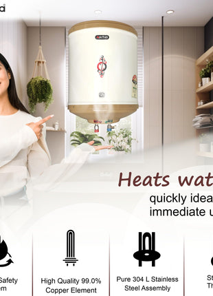 Activa Amazon 10 Liter Water Heater Geyser, ISI Copper Element 3 KVA (0.8mm), Instant Heat Water, Anti Rust Coated Tank, ABS Body, BEE 5 Start Rating, Energy Efficient, 5 Year Warranty - IVORY 