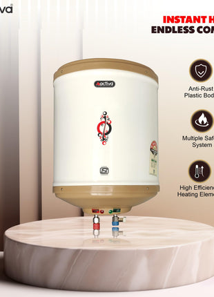 Activa Amazon 10 Liter Water Heater Geyser, ISI Copper Element 3 KVA (0.8mm), Instant Heat Water, Anti Rust Coated Tank, ABS Body, BEE 5 Start Rating, Energy Efficient, 5 Year Warranty - IVORY 