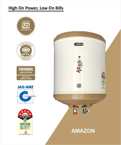 Activa Amazon 10 Liter Water Heater Geyser, ISI Copper Element 3 KVA (0.8mm), Instant Heat Water, Anti Rust Coated Tank, ABS Body, BEE 5 Start Rating, Energy Efficient, 5 Year Warranty - IVORY 