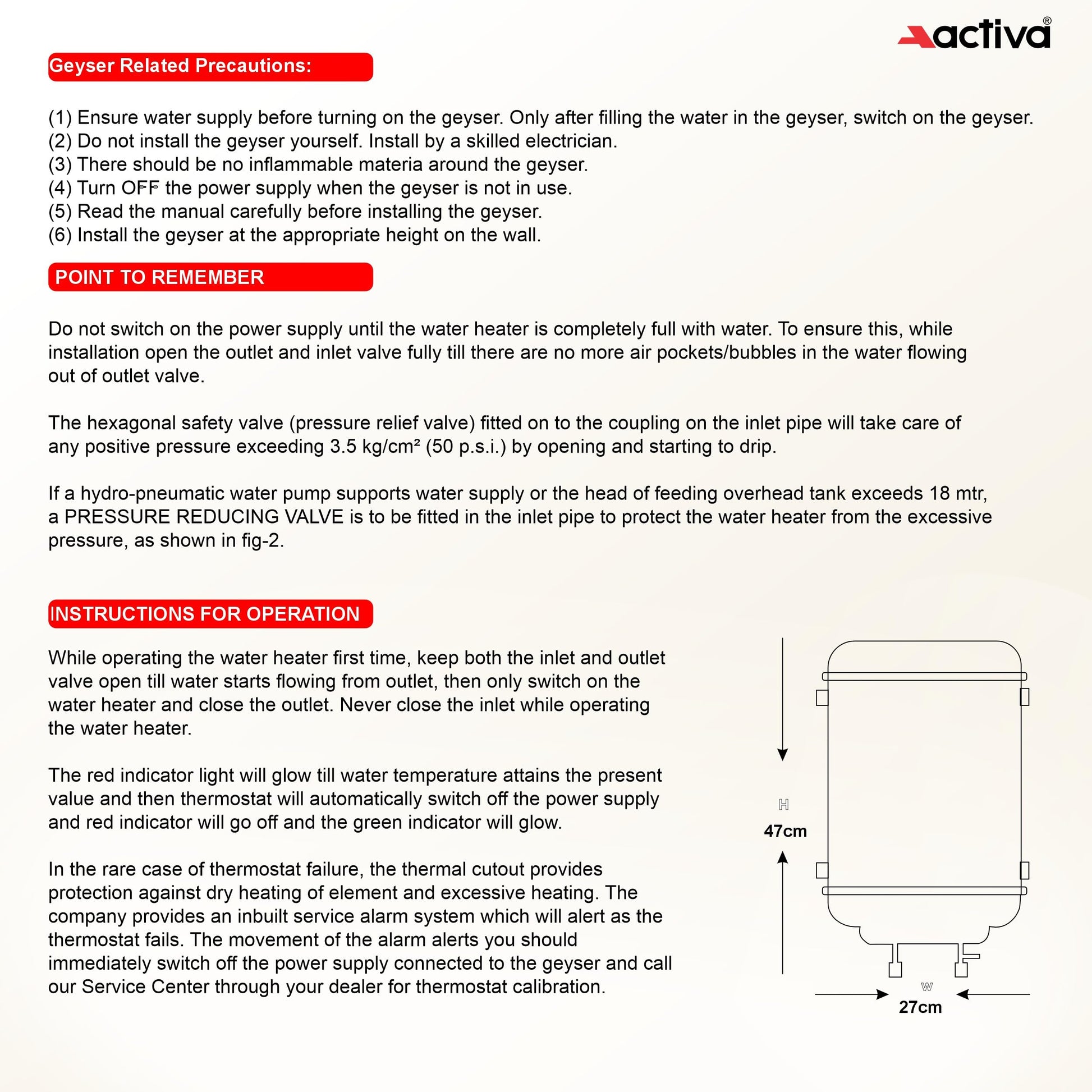 Activa Amazon 10 Liter Water Heater Geyser, ISI Copper Element 3 KVA (0.8mm), Instant Heat Water, Anti Rust Coated Tank, ABS Body, BEE 5 Start Rating, Energy Efficient, 5 Year Warranty - IVORY 