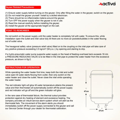 Activa Amazon 10 Liter Water Heater Geyser, ISI Copper Element 3 KVA (0.8mm), Instant Heat Water, Anti Rust Coated Tank, ABS Body, BEE 5 Start Rating, Energy Efficient, 5 Year Warranty - IVORY 