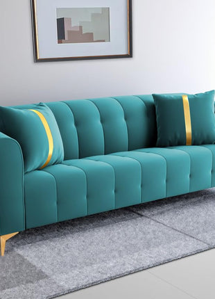 Adorn India Premium Mystic - 3 Years Warranty - 3 Seater Sofa Velvet Suede Fabric - Aqua Blue 