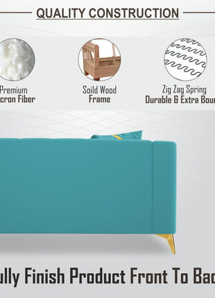 Adorn India Premium Mystic - 3 Years Warranty - 3 Seater Sofa Velvet Suede Fabric - Aqua Blue 