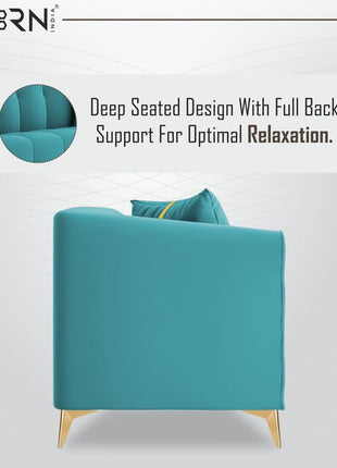 Adorn India Premium Mystic - 3 Years Warranty - 3 Seater Sofa Velvet Suede Fabric - Aqua Blue 