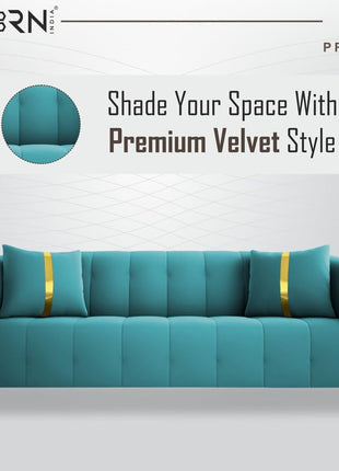 Adorn India Premium Mystic - 3 Years Warranty - 3 Seater Sofa Velvet Suede Fabric - Aqua Blue 