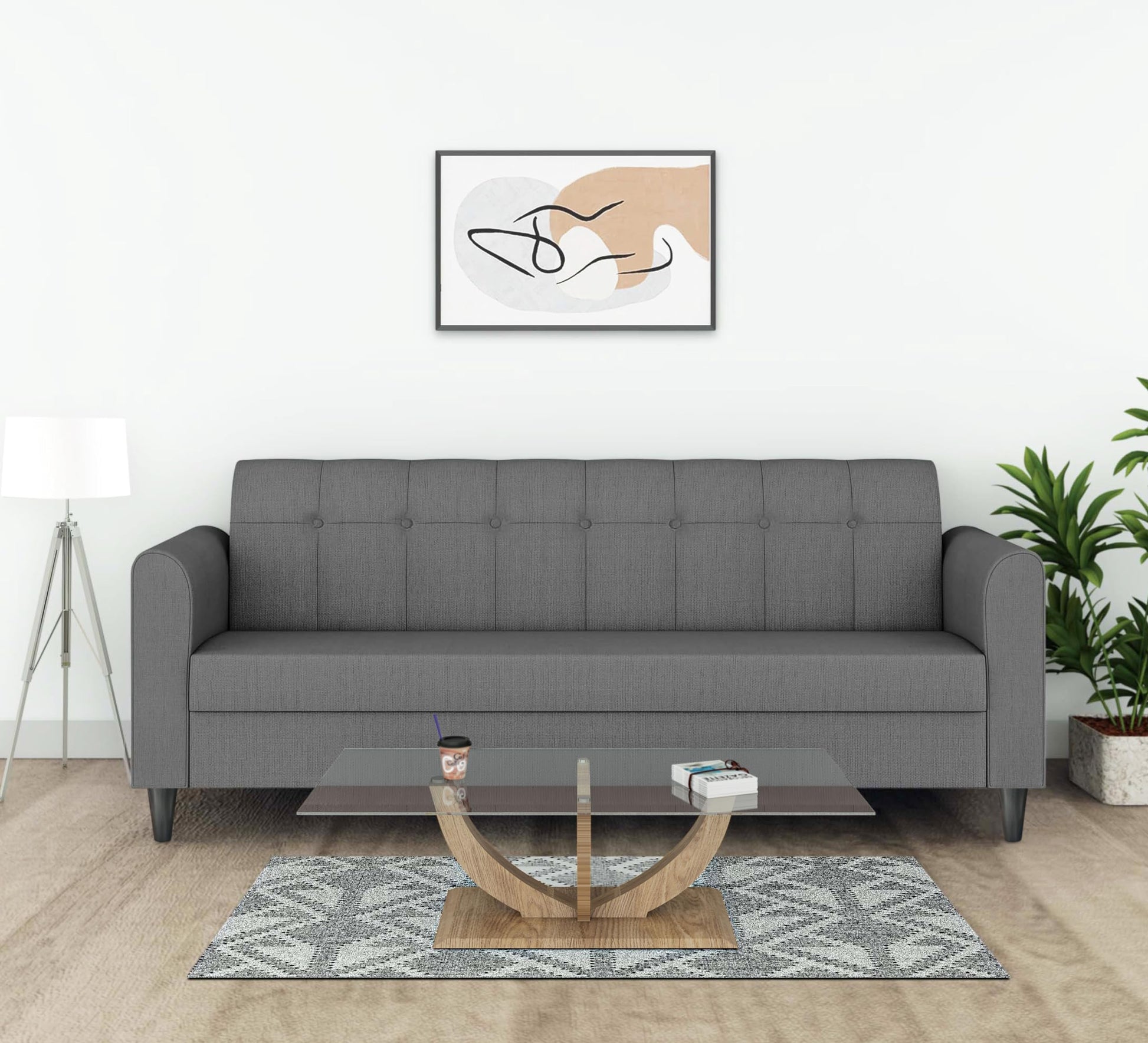 Adorn India Rio Elegant 3 Seater Sofa (Grey) (3 Year Warranty) 