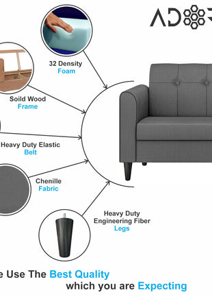 Adorn India Rio Elegant 3 Seater Sofa (Grey) (3 Year Warranty) 