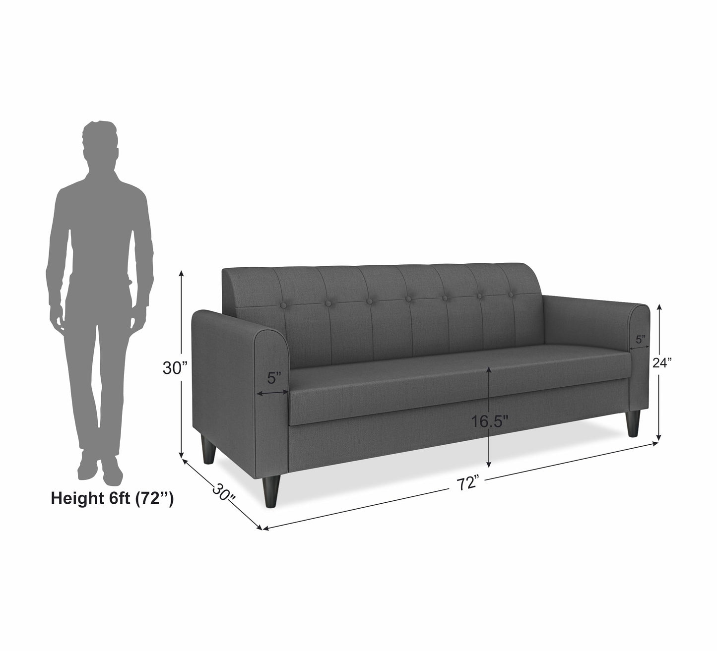 Adorn India Rio Elegant 3 Seater Sofa (Grey) (3 Year Warranty) 