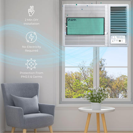 AiRTH Window Ac Air Purifier, Hepa Ac Filter, Upgrades Window Ac Into Air Purifier, Protection From Pm2.5 & Pm10, Virus & Allergy, Efficient Room Air Purifier Developed At Iit-K Green 