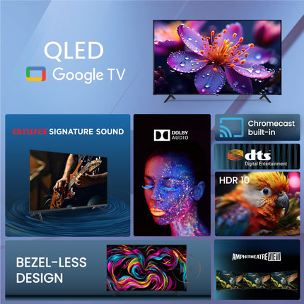 Aiwa 108 cm (43 inches) QLED Display 4K Ultra HD | Google TV | Smart TV | Dolby Vision | Magnifiq Series | Bezel-Less| 2 GB RAM 16GB Storage | 40 Watts Dolby Atmos | Signature Sound | AS43QUHDX1-GTV 