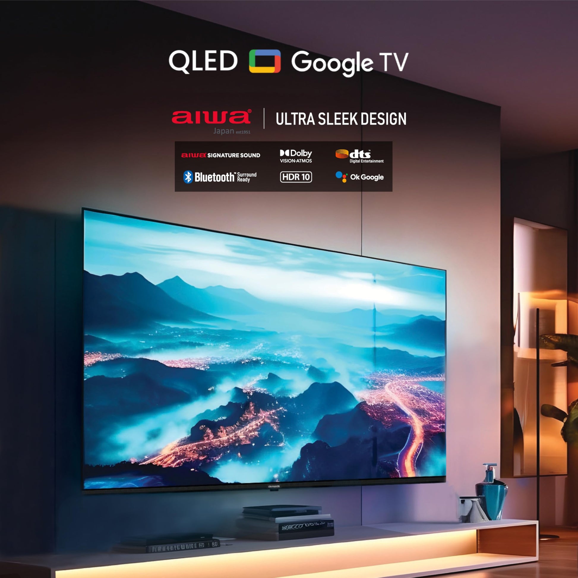 Aiwa 139 cm (55 inches) QLED Display 4K Ultra HD | Google TV | Smart TV | Dolby Vision | Magnifiq Series Bezel-Less | 2 GB RAM | 16 GB Storage | Dolby Atmos Audio | Signature Sound | AS55QUHDX3-GTV 