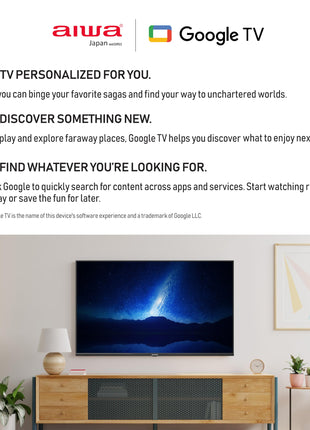 Aiwa 80 cm (32 inches) Google TV | HD Ready | Smart TV | LED Display | Built-in Apps | Magnifiq Series Bezel-Less | 1.5 GB RAM | Dolby Audio | Signature Sound | AS32HDX1-GTV 