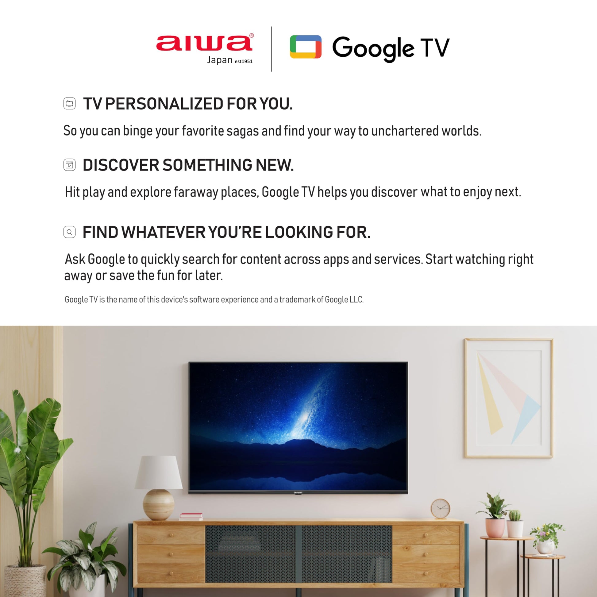 Aiwa 80 cm (32 inches) Google TV | HD Ready | Smart TV | LED Display | Built-in Apps | Magnifiq Series Bezel-Less | 1.5 GB RAM | Dolby Audio | Signature Sound | AS32HDX1-GTV 
