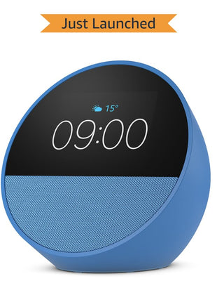 All-new Echo Spot, Smart alarm clock with vibrant sound, Alexa and Bluetooth | Blue 