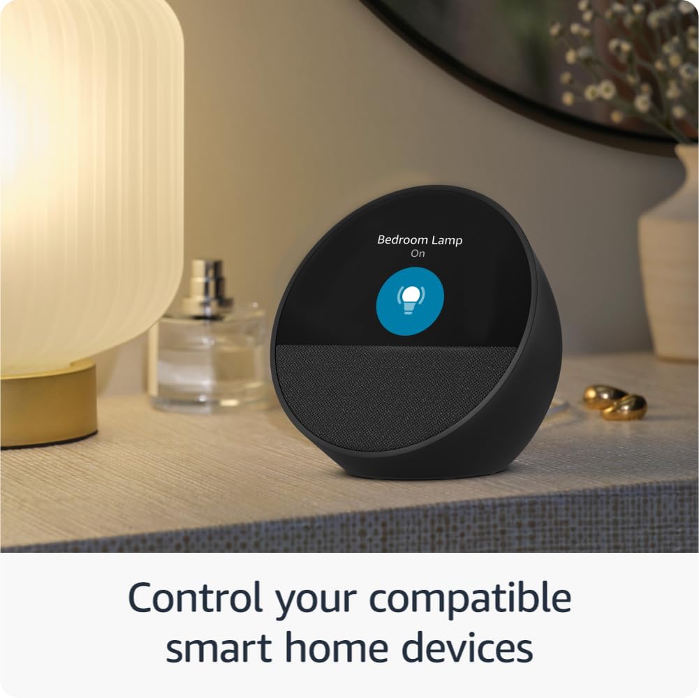 All-new Echo Spot, Smart alarm clock with vibrant sound, Alexa and Bluetooth | Blue 