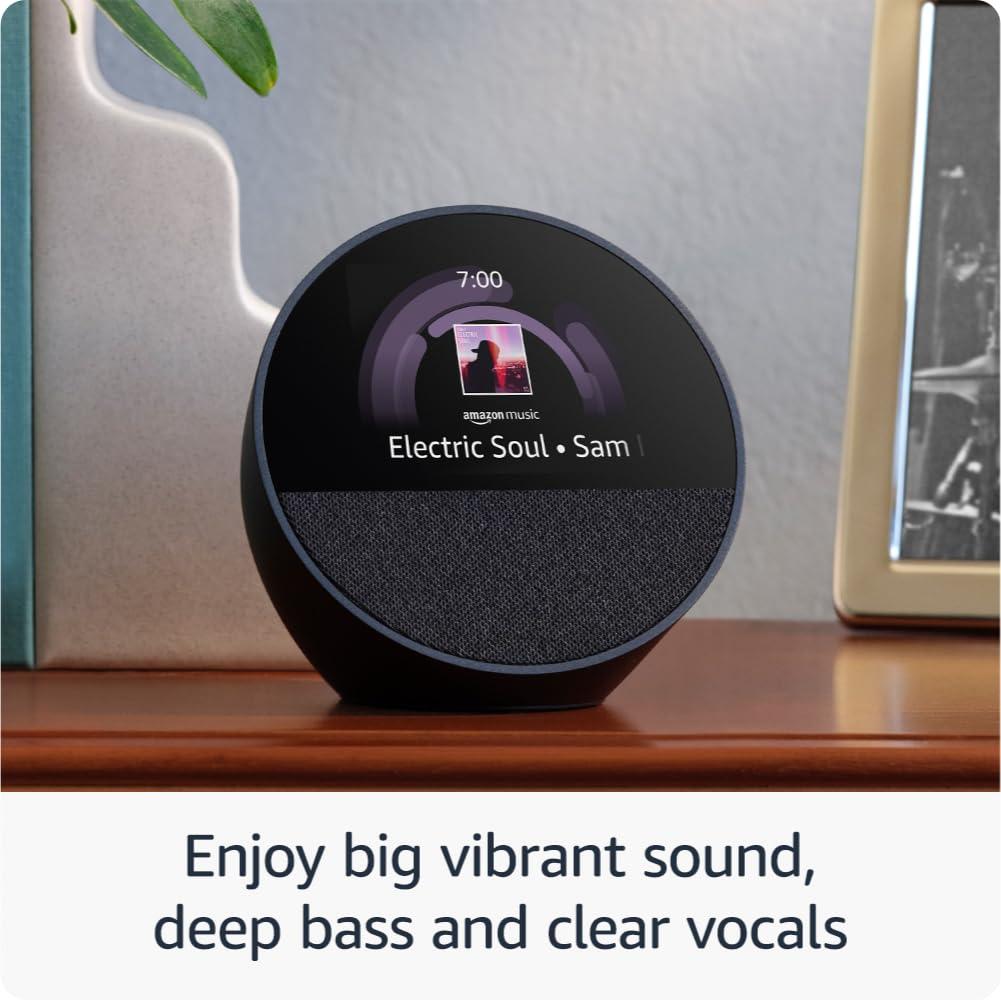 All-new Echo Spot, Smart alarm clock with vibrant sound, Alexa and Bluetooth | Blue 