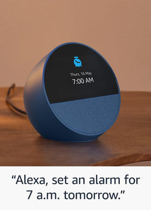 All-new Echo Spot, Smart alarm clock with vibrant sound, Alexa and Bluetooth | Blue 